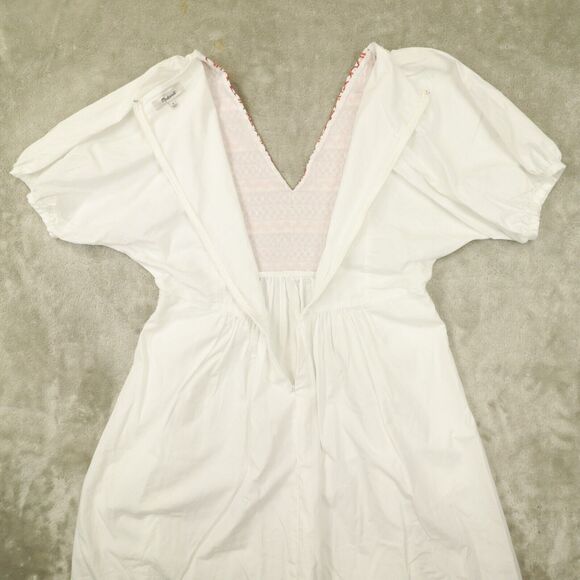 Madewell Embroidered White Poplin Puff‎ Sleeve V-Neck Mini Dress Size Small - Picture 5 of 10